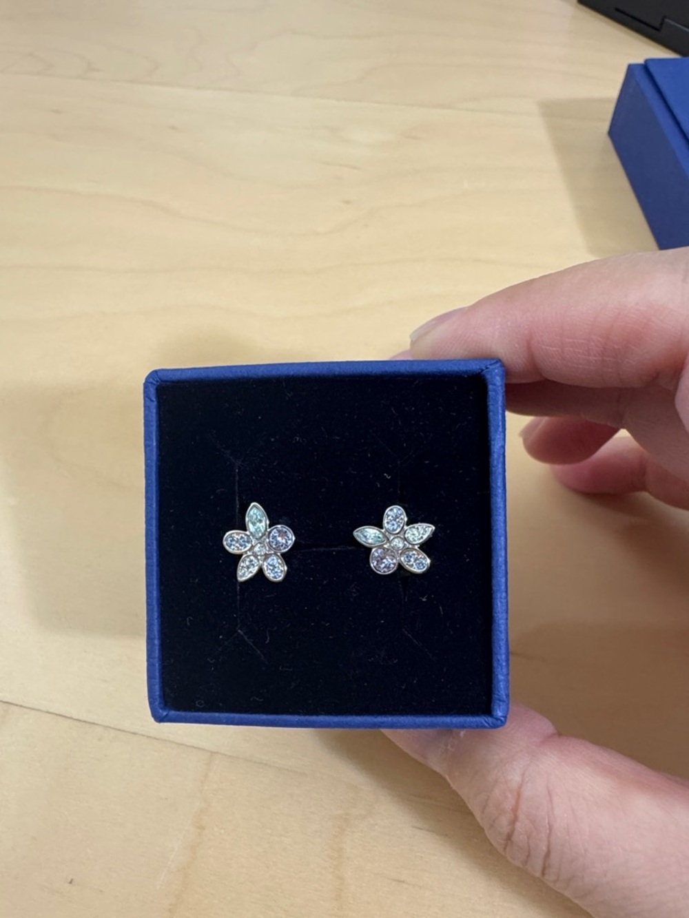 Swarovski Clear Crystal Flower Stud Earrings in Silver Tone - Picture 3 of 4